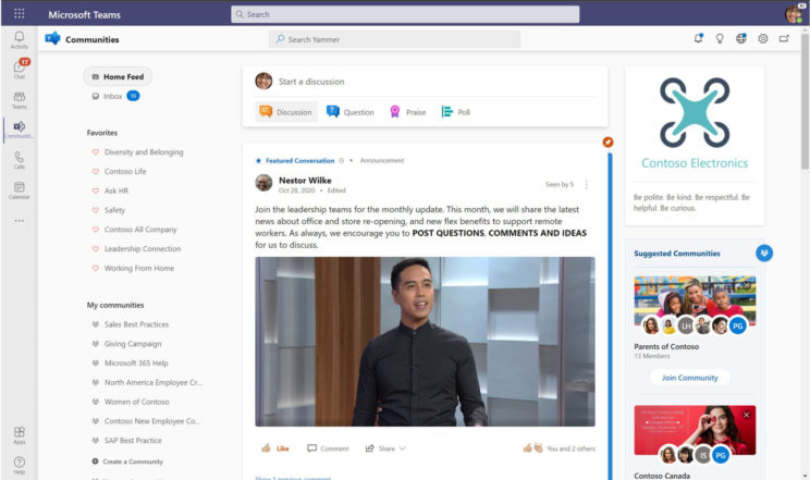 Yammer home feed in Microsoft Teams