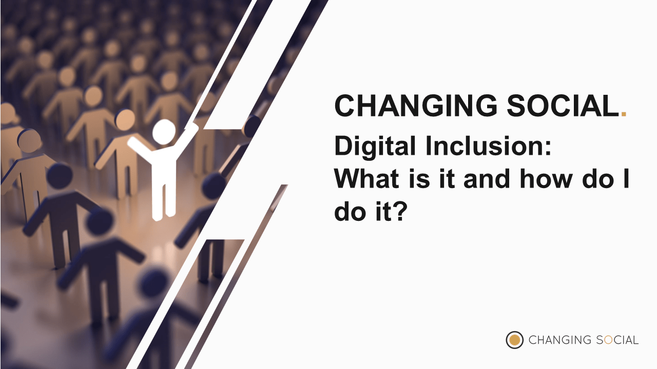 What is Digital Inclusion a bright white stick figure with it's hands raised in a group of dark stick figures