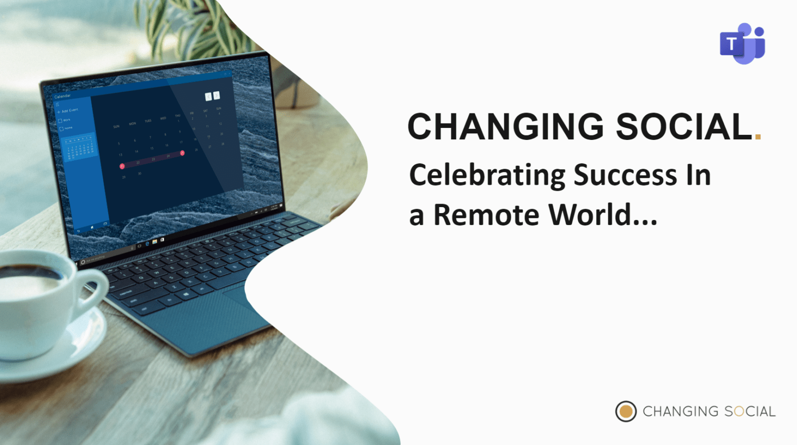 Celebrating Success Surface computer with calendar open next to a mug of coffee