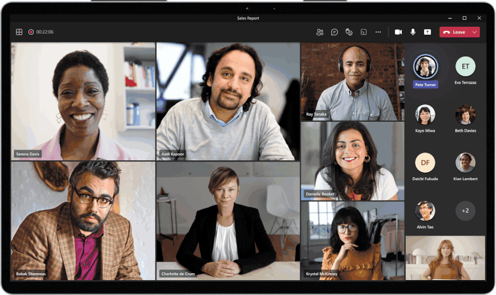 a Microsoft Teams meeting with employees cameras on showing their faces