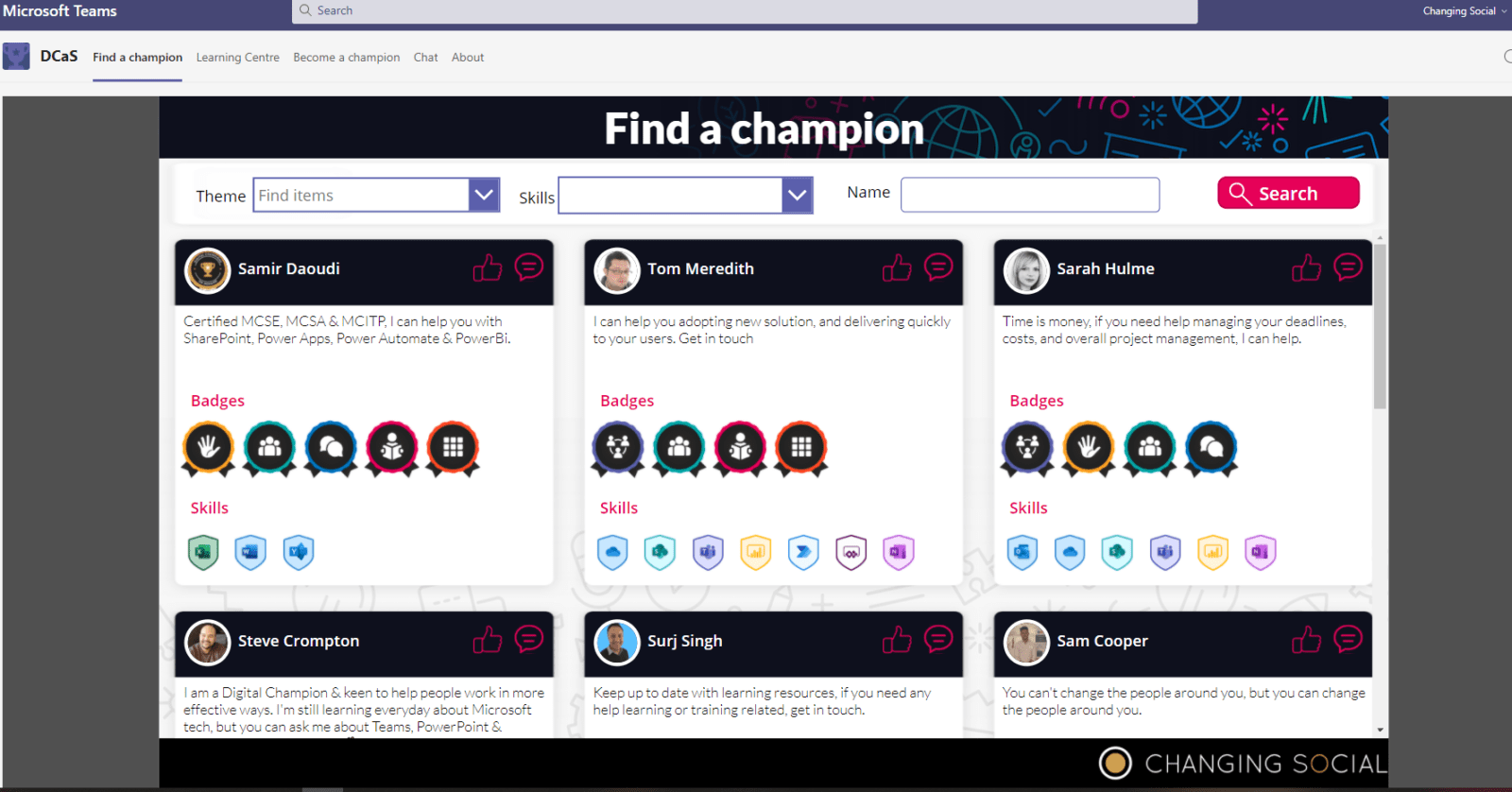 Changing Social Find a Champion demo image