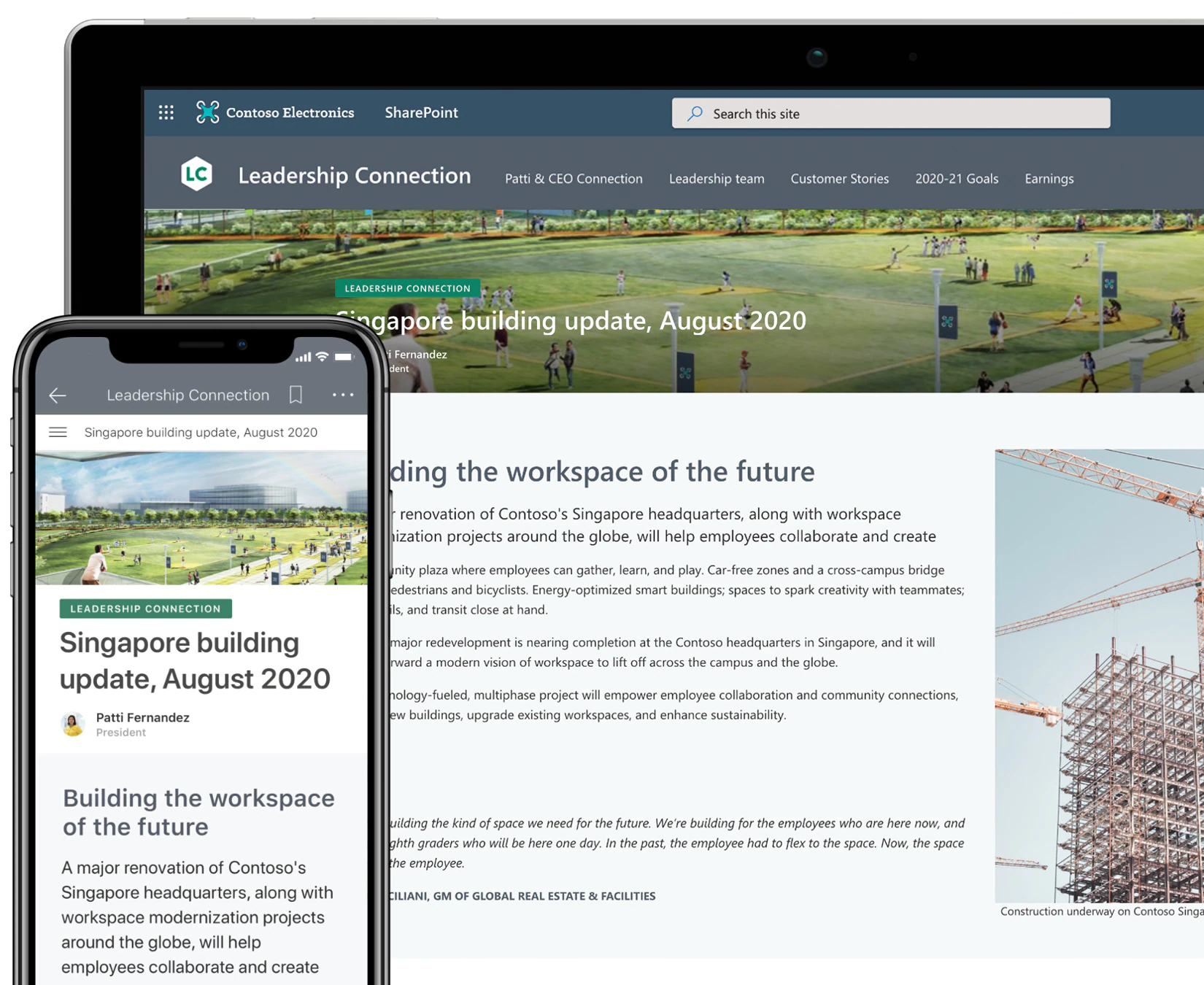SharePoint intranet site on black tablet and mobile device