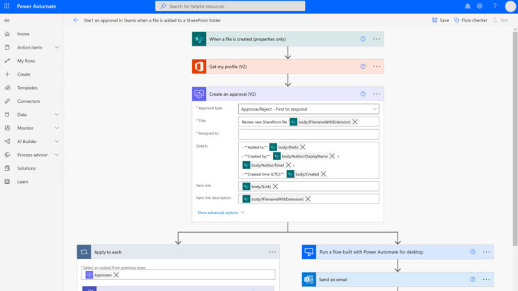 Screenshot of Power Automate showing how to create an automation