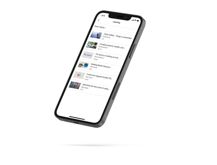 Black iPhone with Viva Learning search feature with recommendations