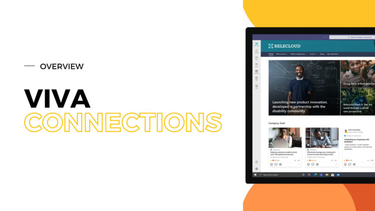 Viva Connections intranet software on Black tablet with black and yellow text