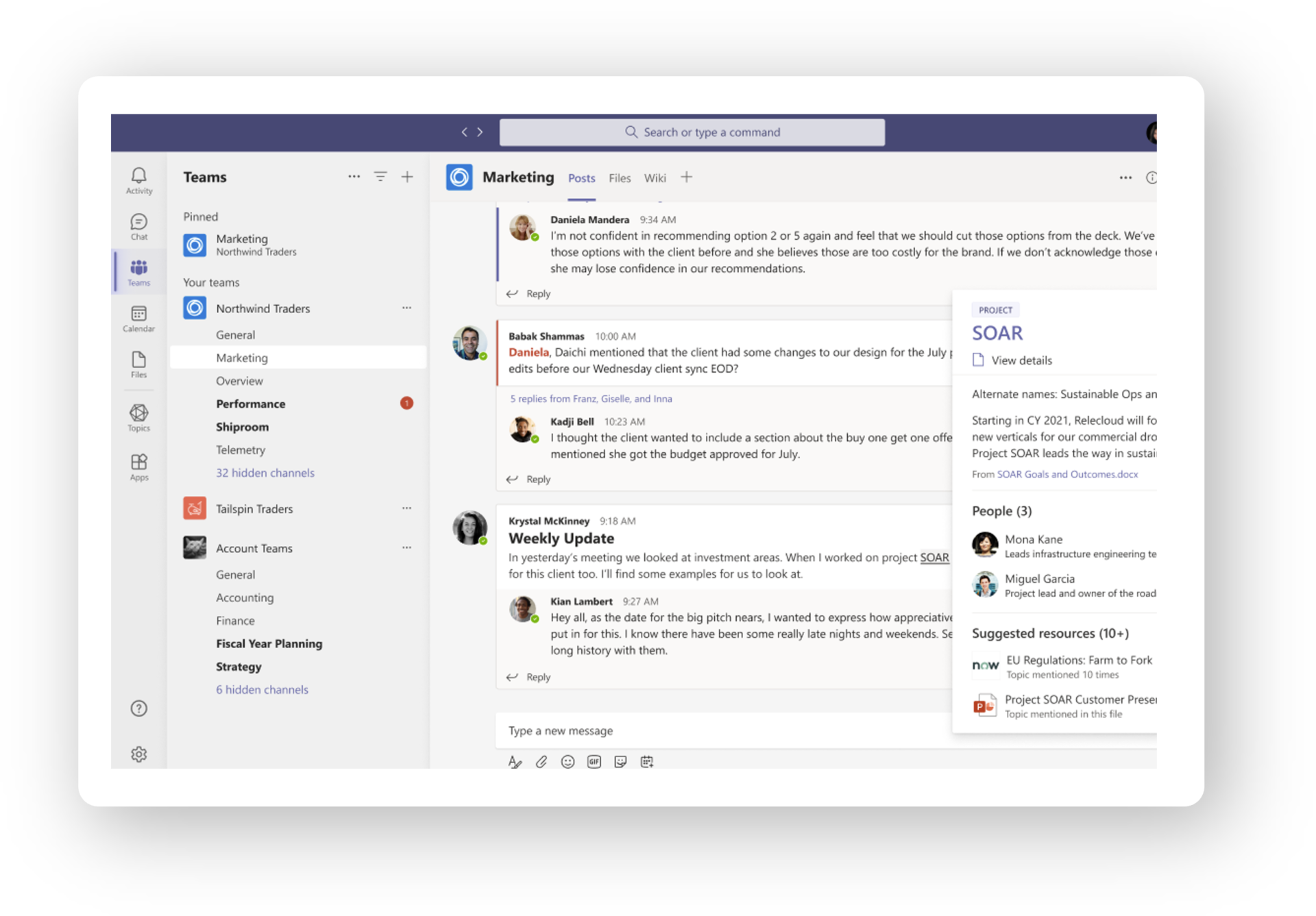 Viva Topics in Microsoft Teams with a white tablet border