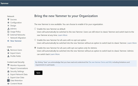 Yammer Features: Admin Toggle