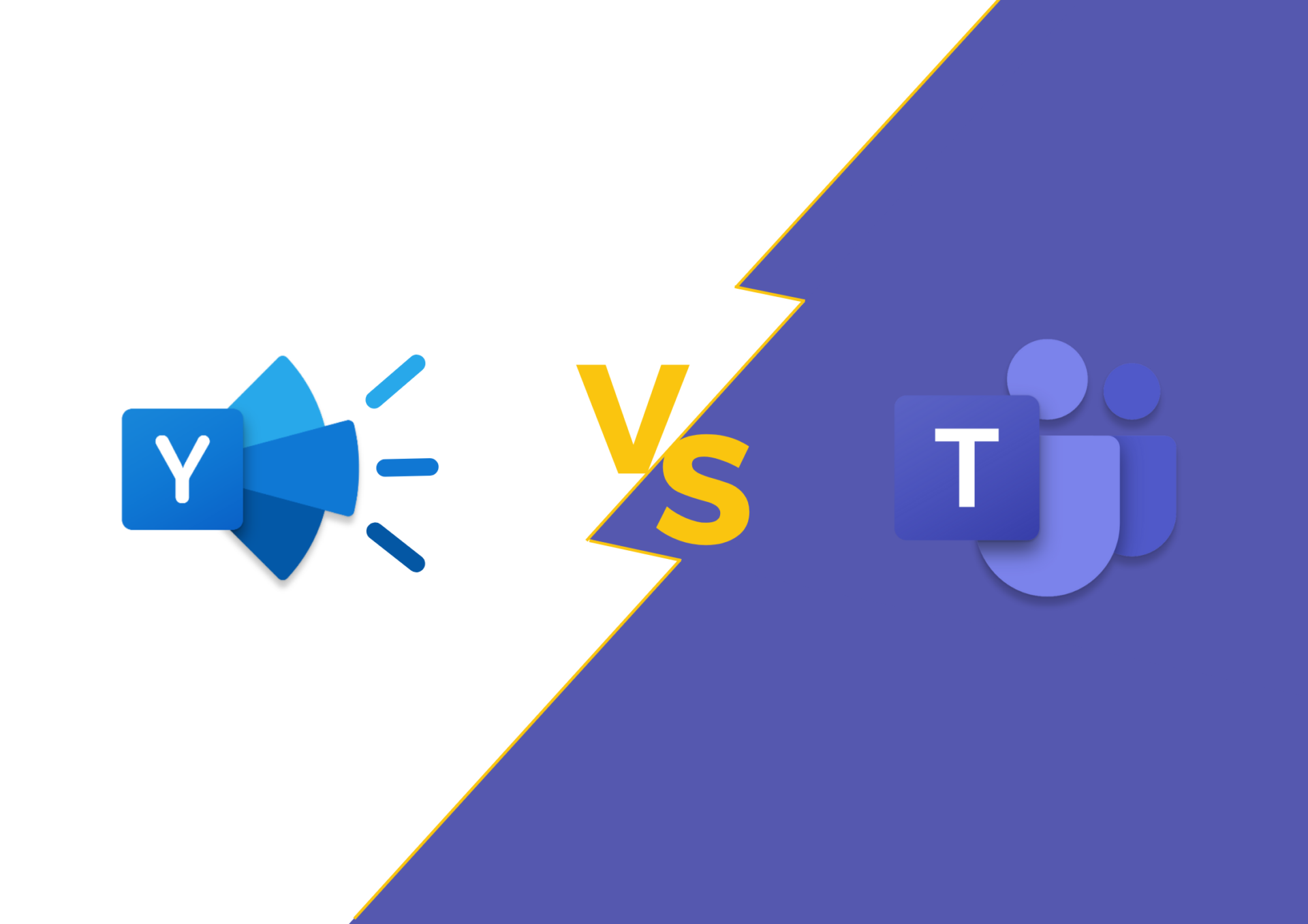 Yammer and Microsoft Teams logo separated by yellow VS