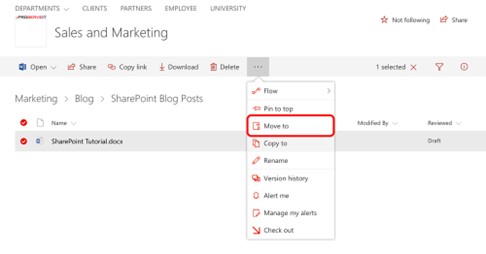 Moving files and documents in SharePoint