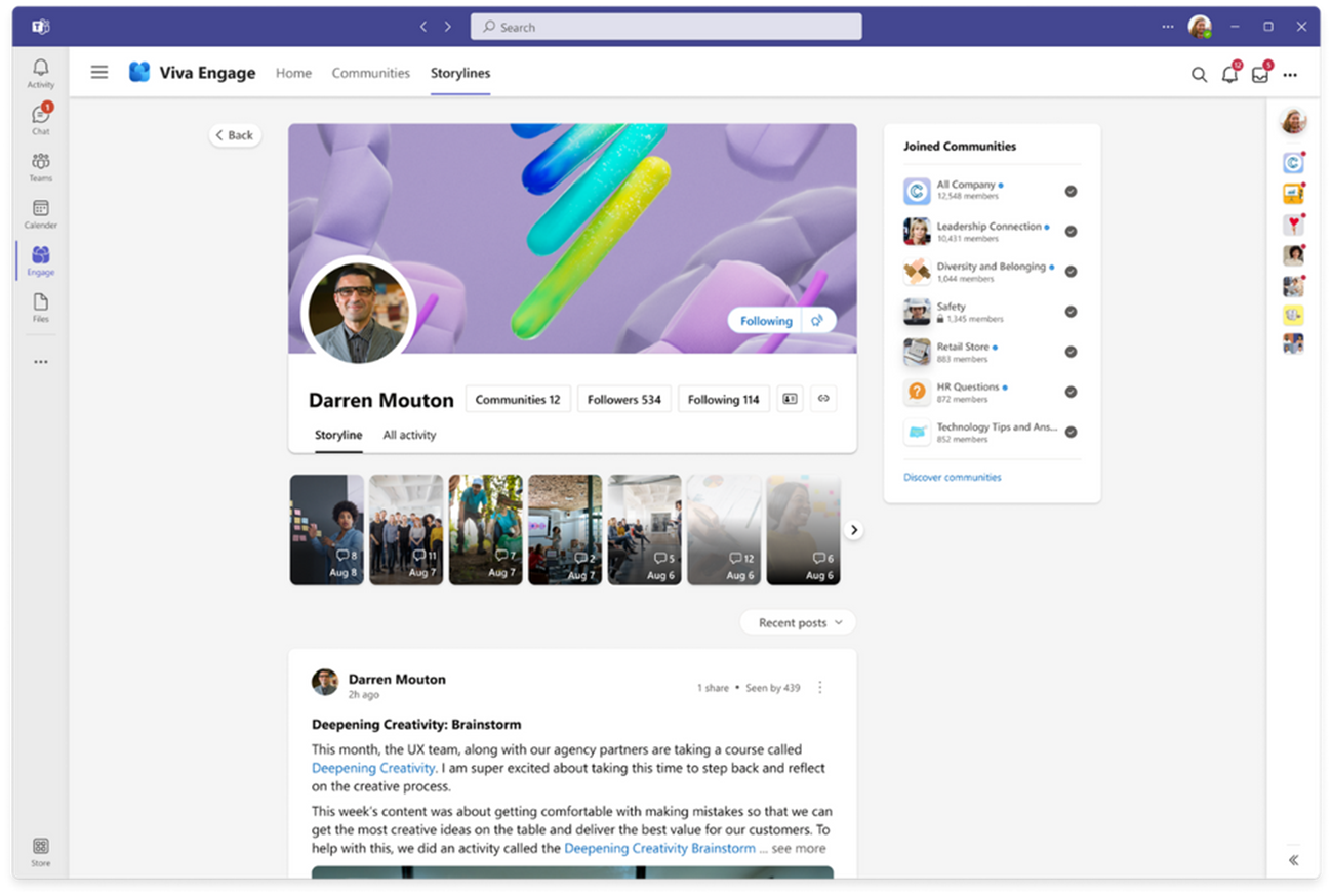 Microsoft Viva Engage profile page within Microsoft Teams