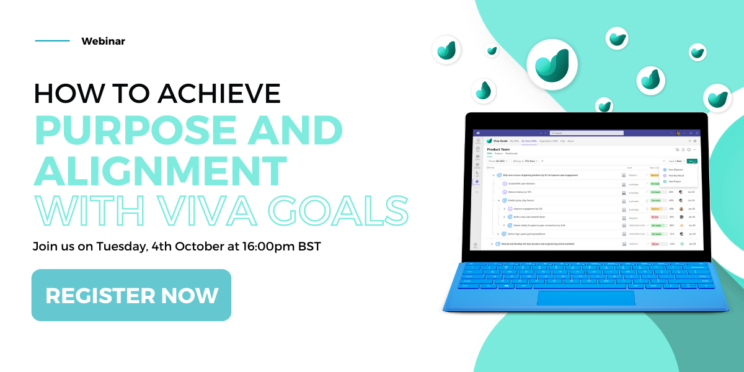 Microsoft Viva Goals webinar promotion graphics with iPad
