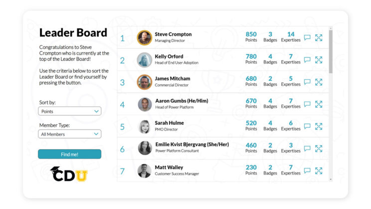 Citizen Developer University App with Leader board and form