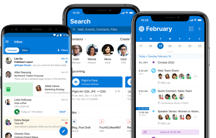 Microsoft Outlook on three Mobile Devices