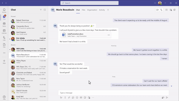 GIF showing how to send a video clip in Microsoft Teams chat