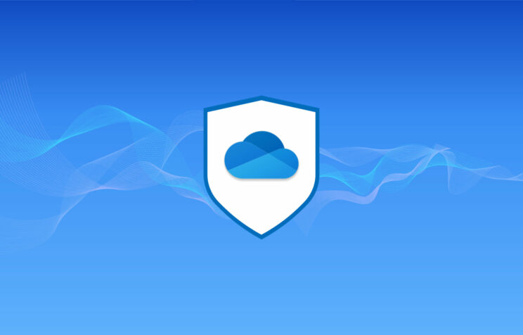 OneDrive logo in a shield on a blue background