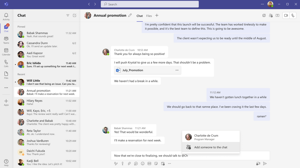 chat function on microsoft teams