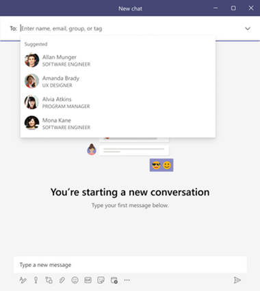 list of recommended names in microsoft teams chat