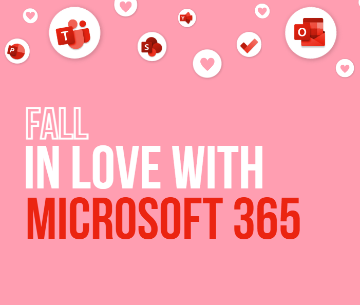 Webinar Promo image with Pink, Red & White colours and red Microsoft 365 App Logos