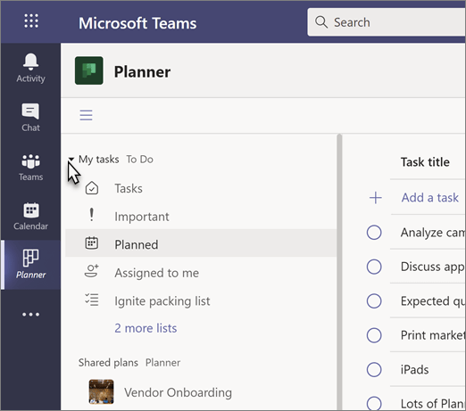 image of the tasks functionality within Microsoft Planner 
