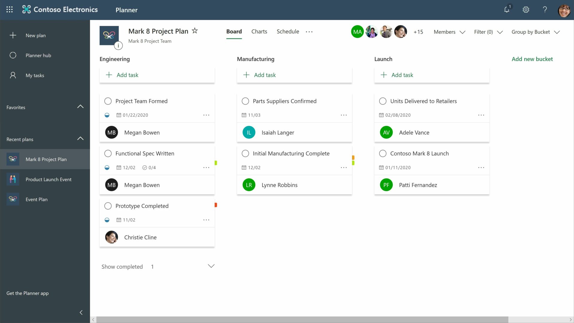 image of board of tasks within Microsoft Tasks