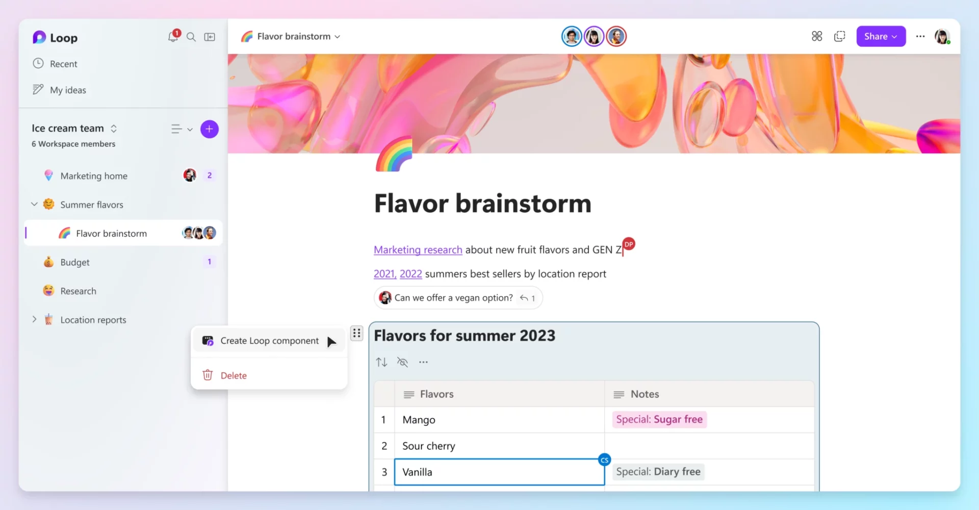 A screenshot of someone creating a loop component