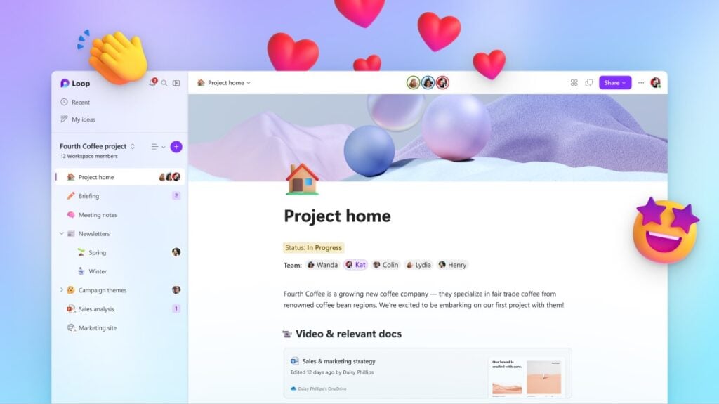 A screenshot of the Loop home interface