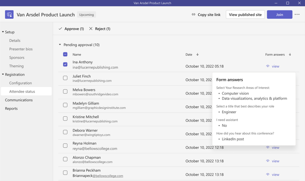 A webinar waitlist within Microsoft Teams Premium 