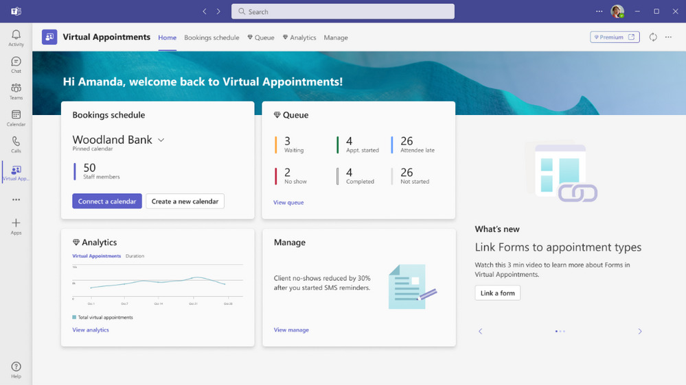 A screenshot of the Virtual Appointments app within Microsoft Teams 