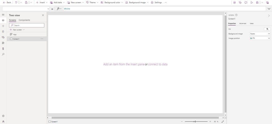 A screenshot of someone creating a canvas app