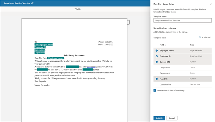 A screenshot of someone creating placeholders within modern templates in SharePoint