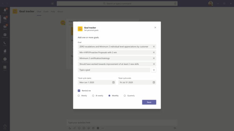 Microsoft Teams Apps: Goal Tracker