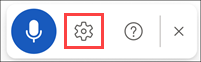 a screenshot of the blue diction button, with a cog icon next to it in a red box 
