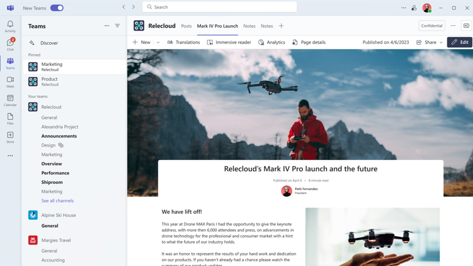 a screenshot of a SharePoint page within Teams 