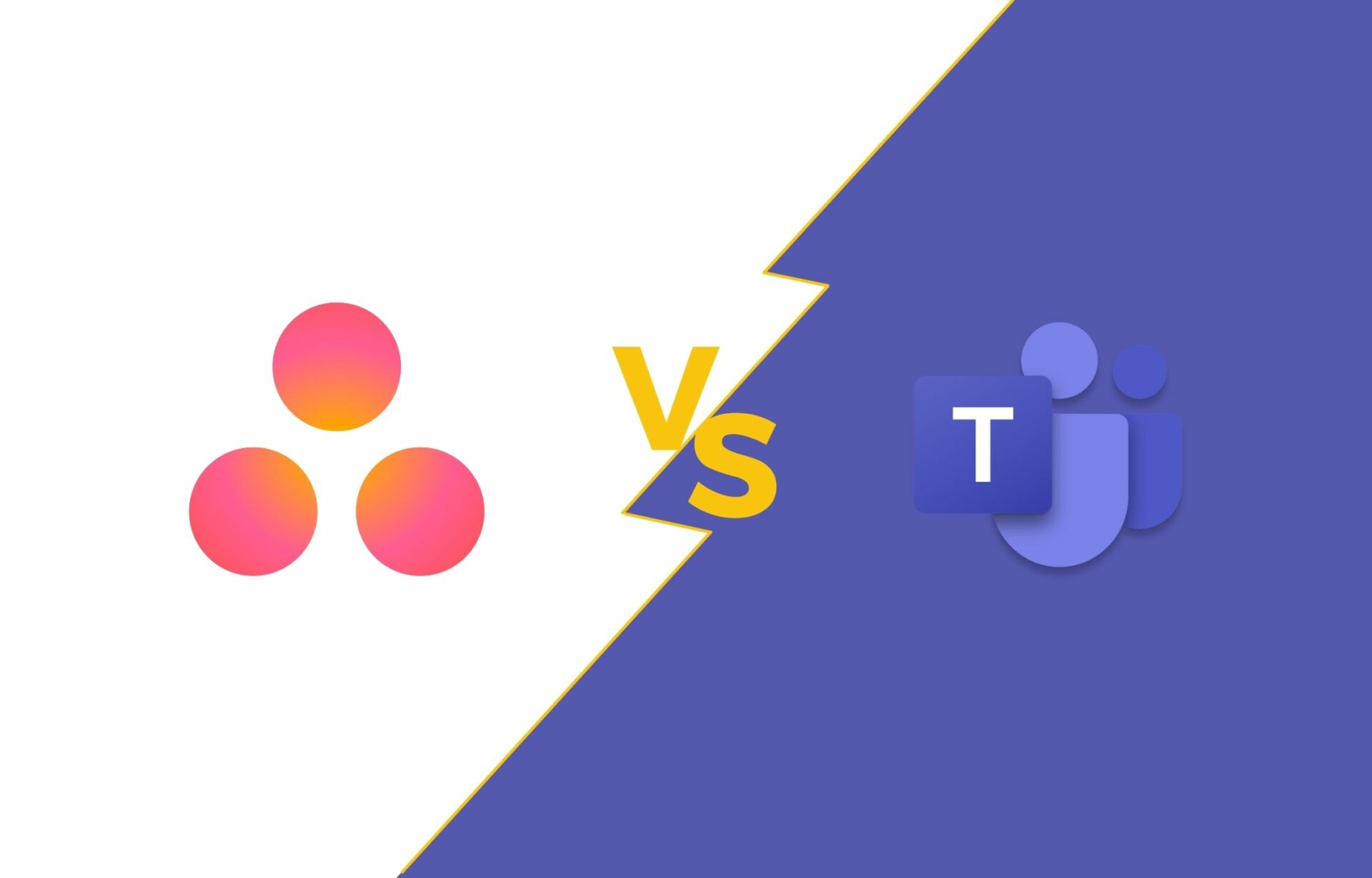 Article Header Image (594 × 380mm) an image of the teams logo on a purple background and the asana logo on a white background. there is a yellow 'vs' in between the logos