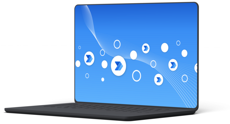 Power Automate logos on a blue background on a laptop