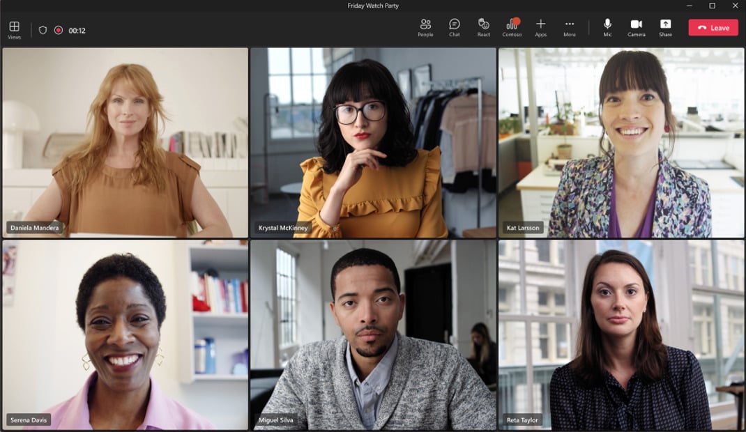 Allow meeting apps to show an indicator on their icon to signal new activity an image of a teams meeting, with video feeds from six attendees.