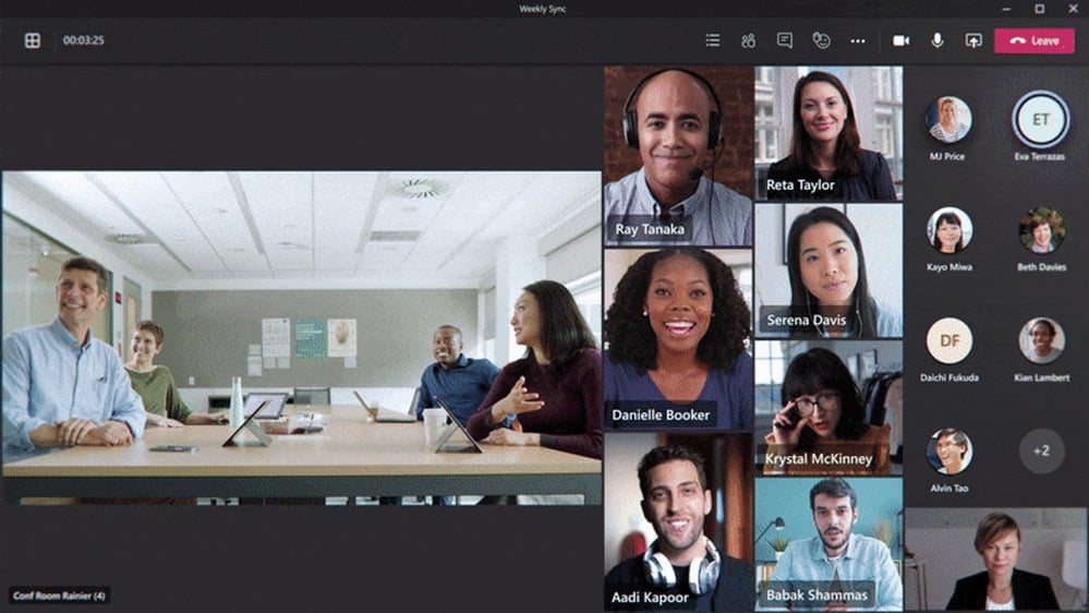 Cloud IntelliFrame video processing a screenshot of a teams meeting in progress with lots of different video feeds.