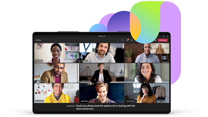 a screenshot of a microsoft teams meeting, with some multicoloured shapes in the background 