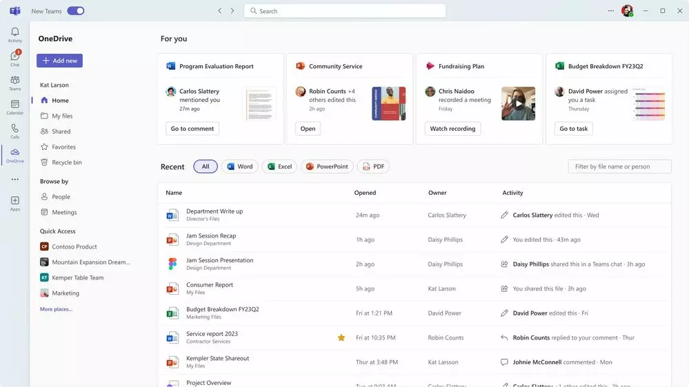 a screenshot of the onedrive app within teams